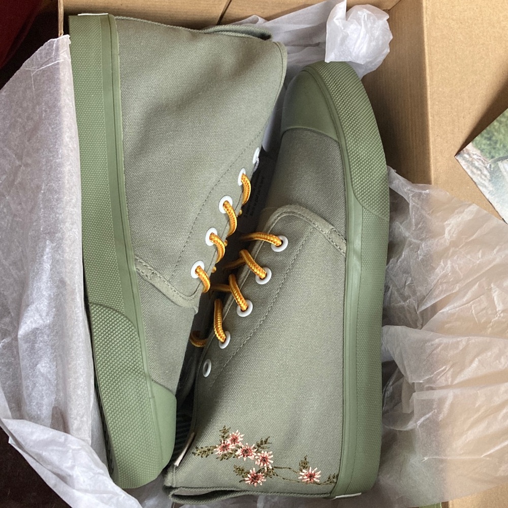 BANGS Sage Canvas High-Top Sneakers with Floral Detail NWT